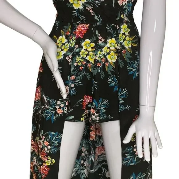 Halter V Neck Floral Party Split Maxi Romper Dress Size S - Picture 5 of 10